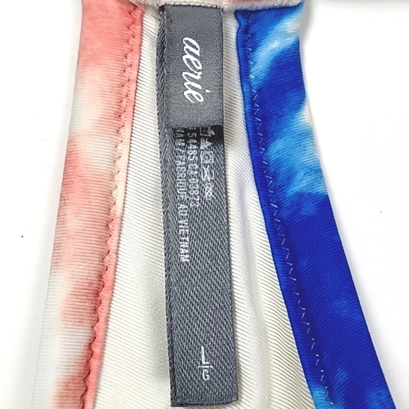 Aerie Pink Blue White Tie Dye Longline Bikini Swimsuit 2 Piece Size Large - Picture 14 of 16
